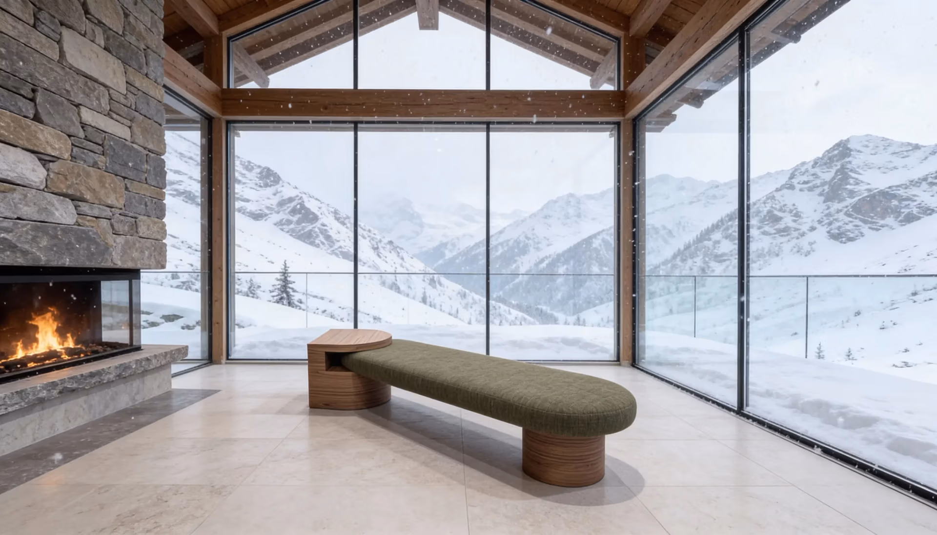 Banquette TAK-TIK originale en noyer massif, création Maison Esclavissat