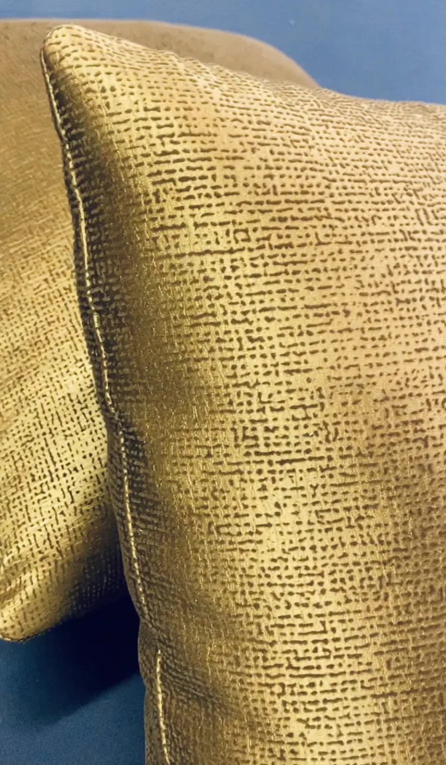 Coussin décoratif en velours doré — Maison Esclavissat Mâcon