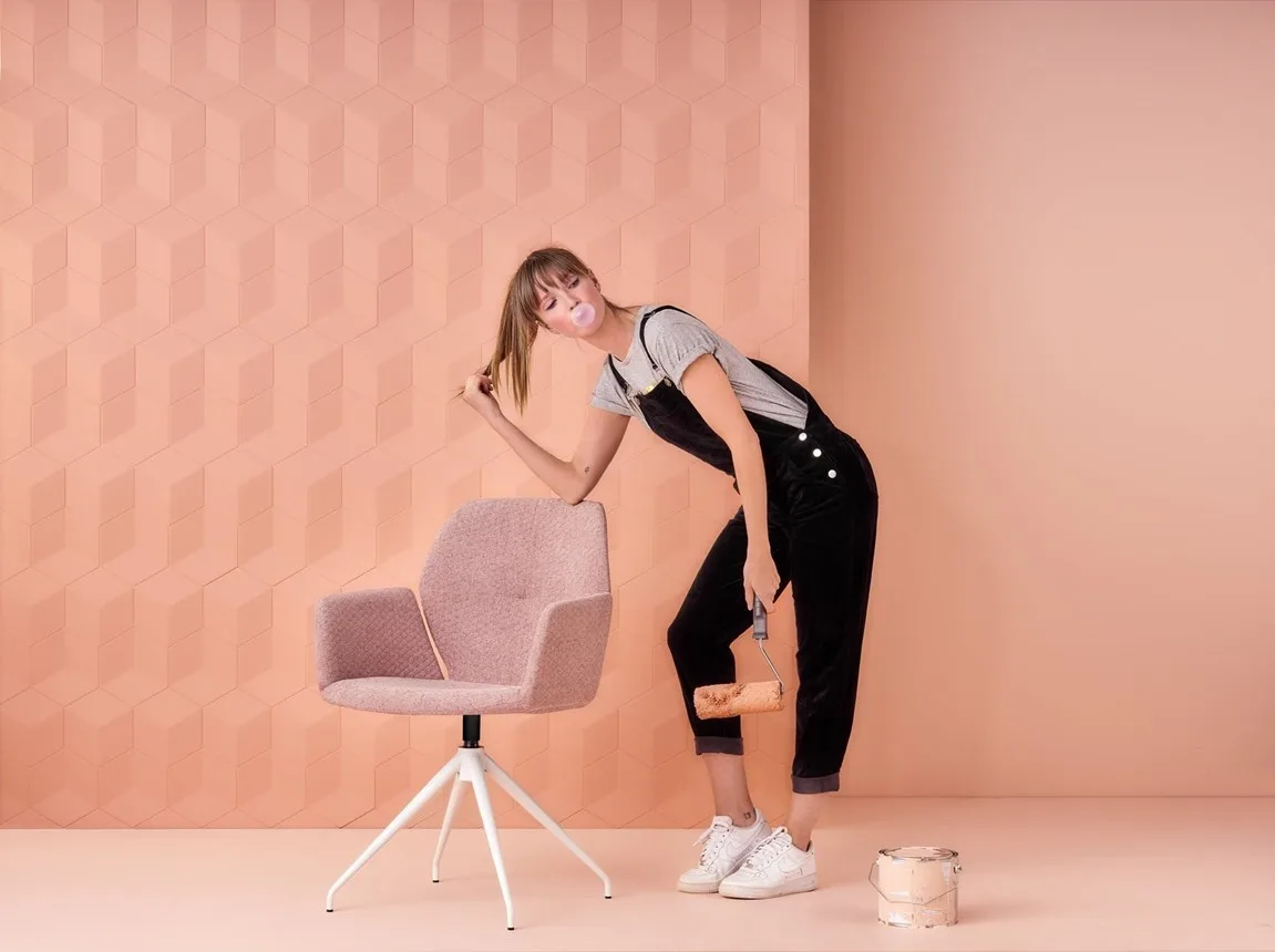 Éléments muraux 3D Noël & Marquet rose poudré — Maison Esclavissat Mâcon