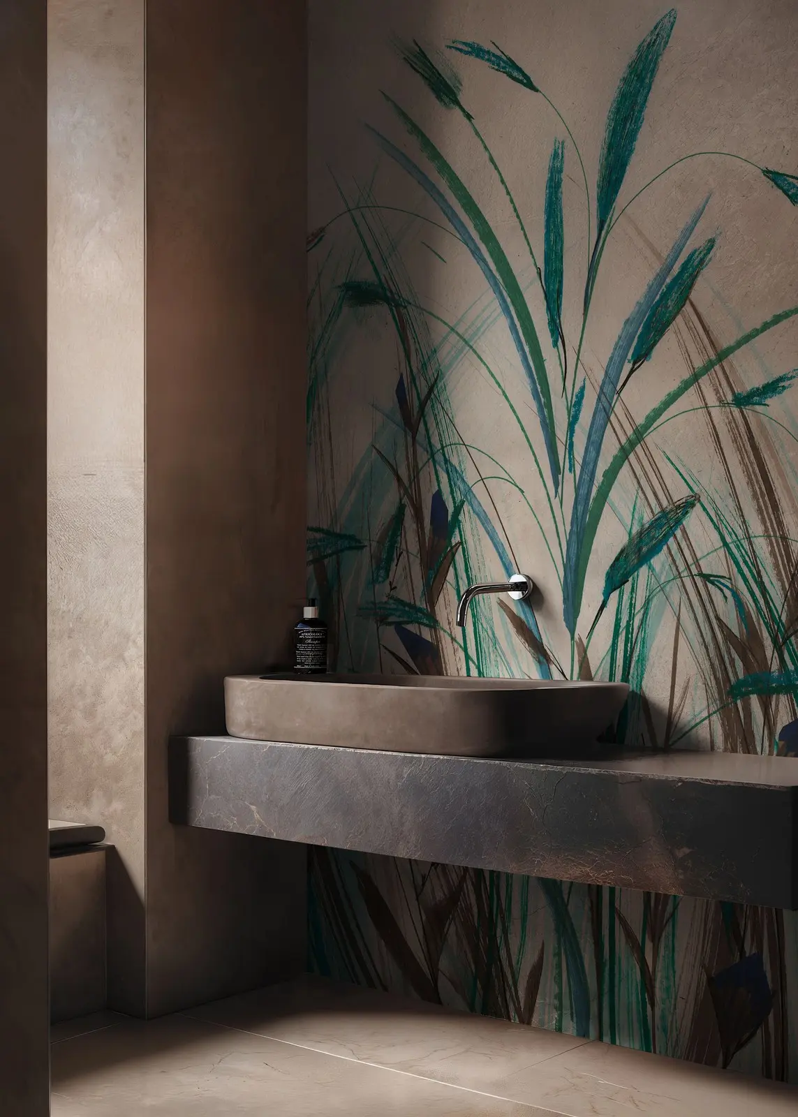 Papier peint étanche Wall & Deco Wet System Arundo — motif végétal aquatique pour salle de bain et douche, Maison Esclavissat