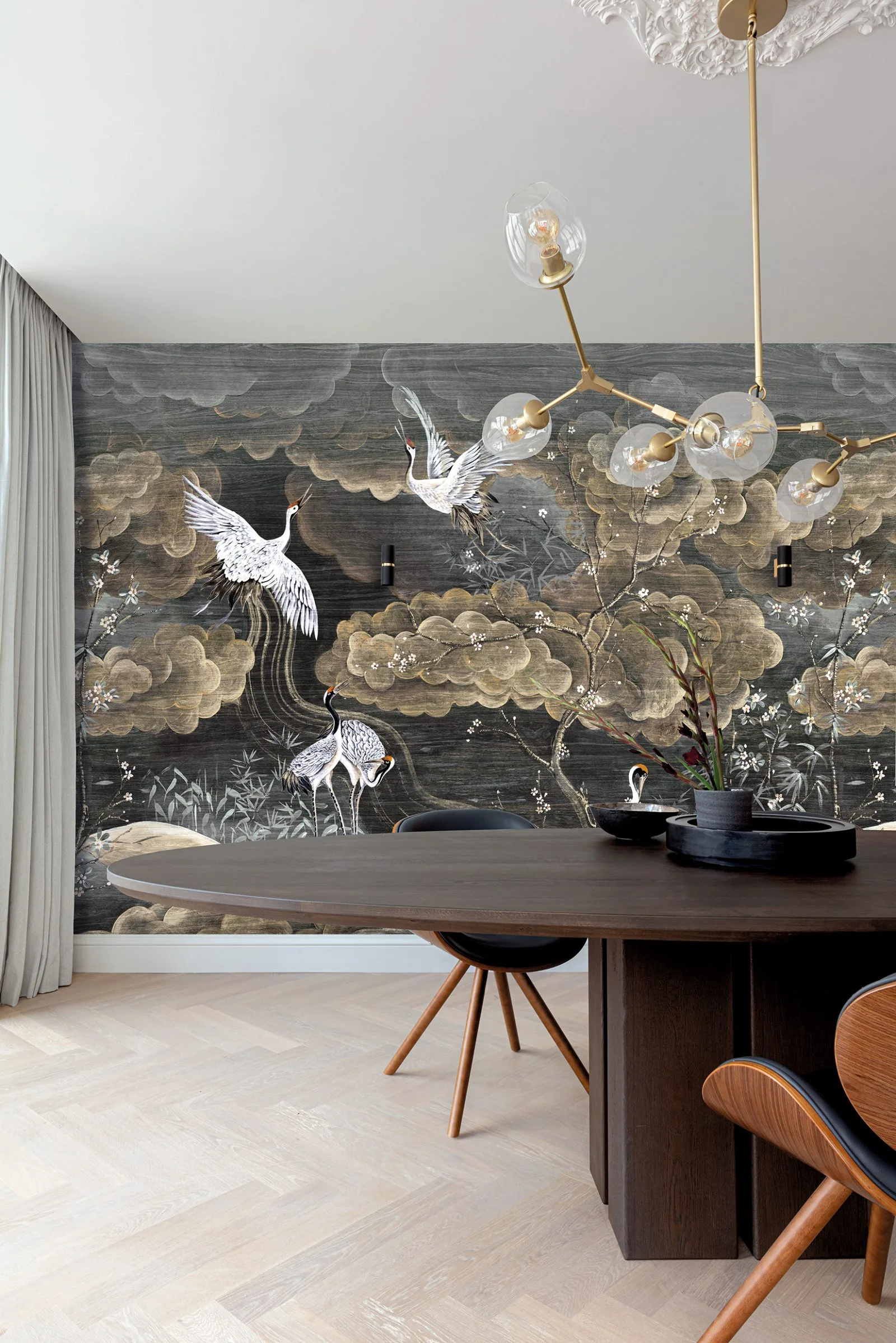 Papier peint Byobu Night grues — Collection Traces, Khrôma by Masureel