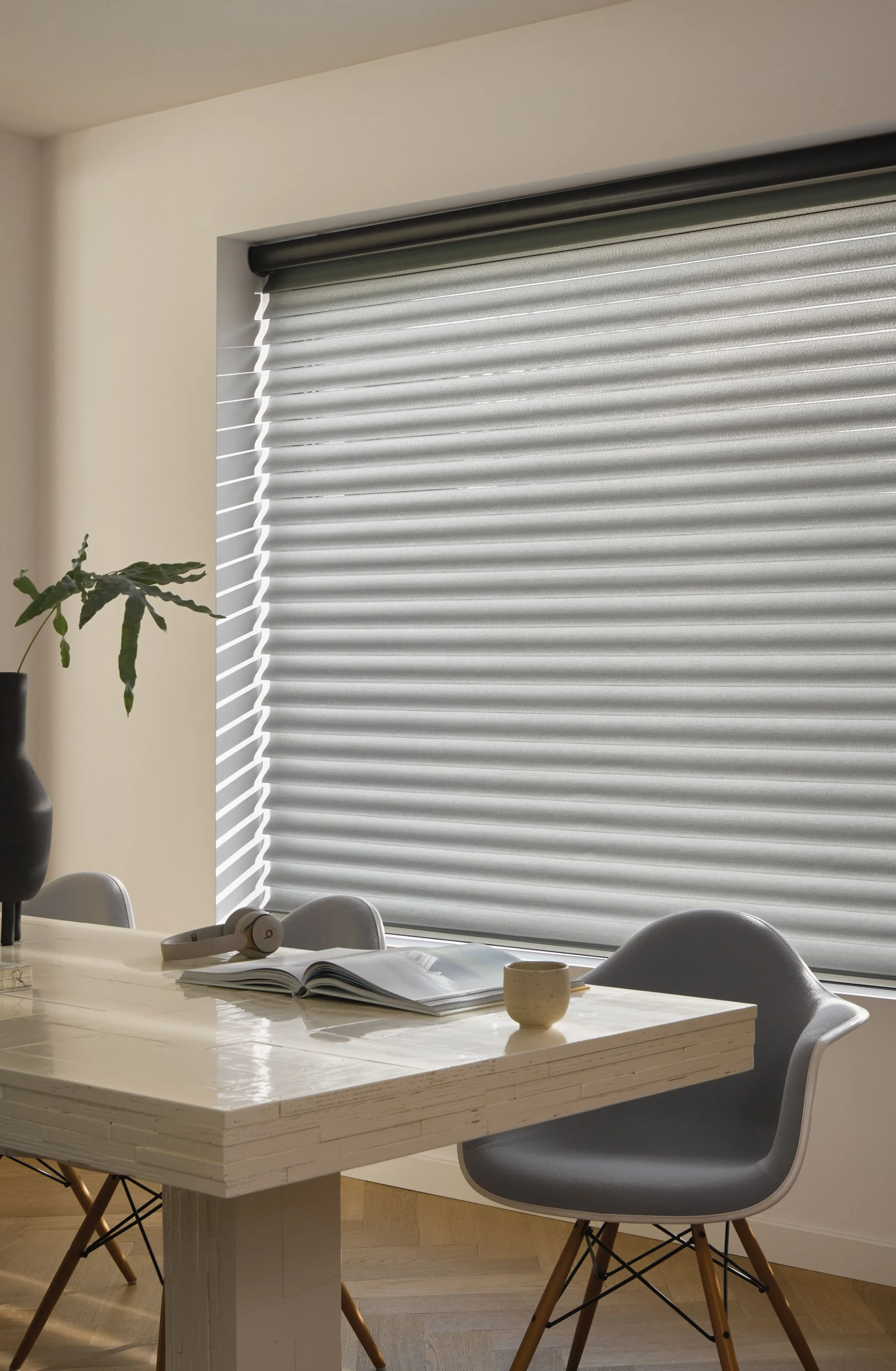 Séjour Store Silhouette Luxaflex en ambiance séjour — Maison Esclavissat Mâcon