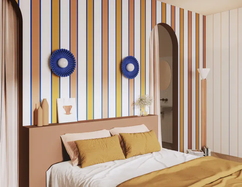 Peinture Ressource pour chambre, rayures et teintes ocre — Maison Esclavissat Mâcon